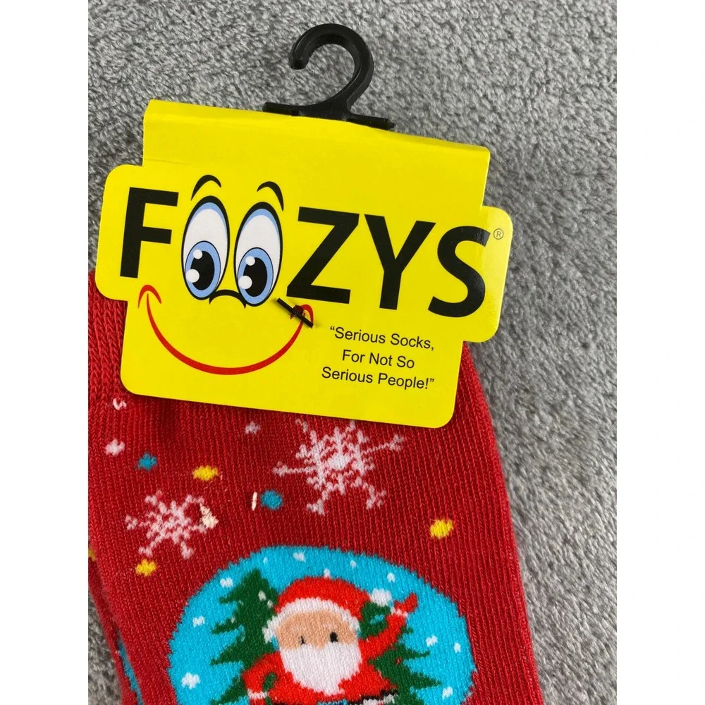 Foozys Kids Christmas Snow Globe‎ Santa Snowman Crew Socks Red